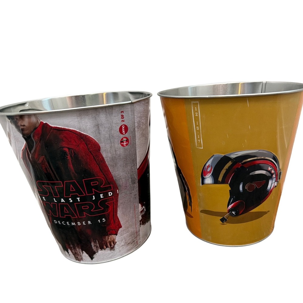 Lot of 2 AMC Star Wars The Last Jedi Metal Popcorn Tins 2017 Buckets 1 & 2